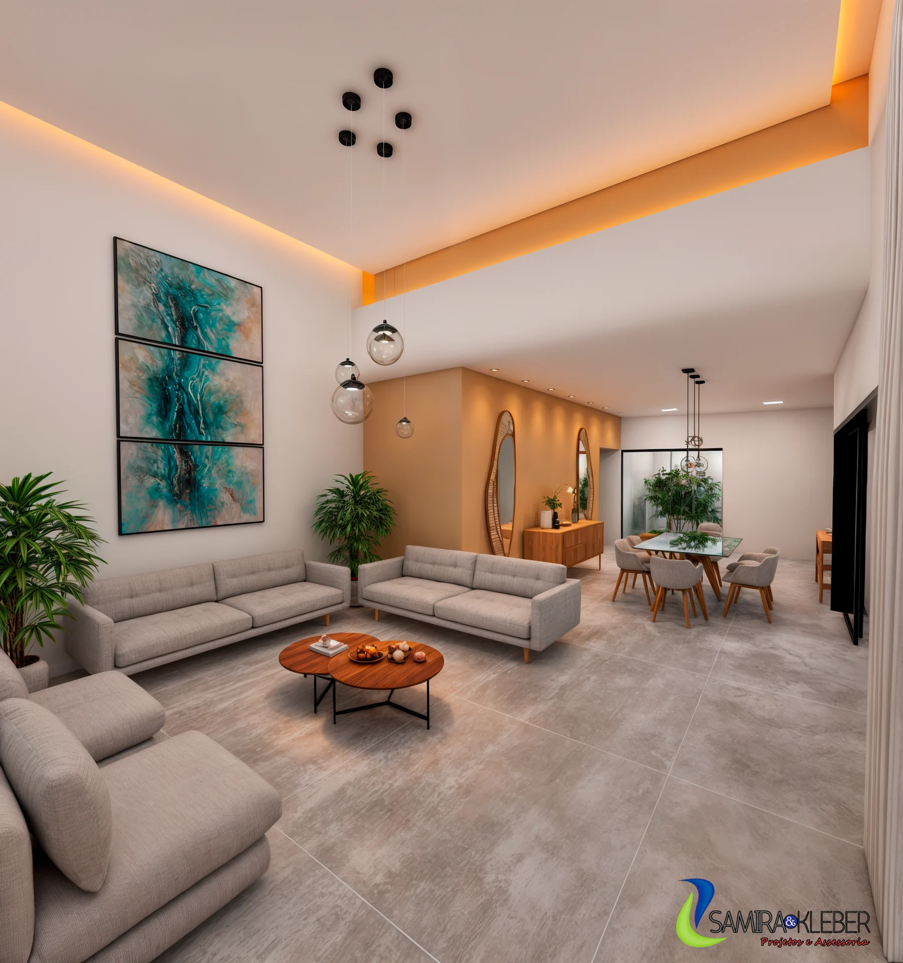 Residencial 02 — Estar, visualização 3D