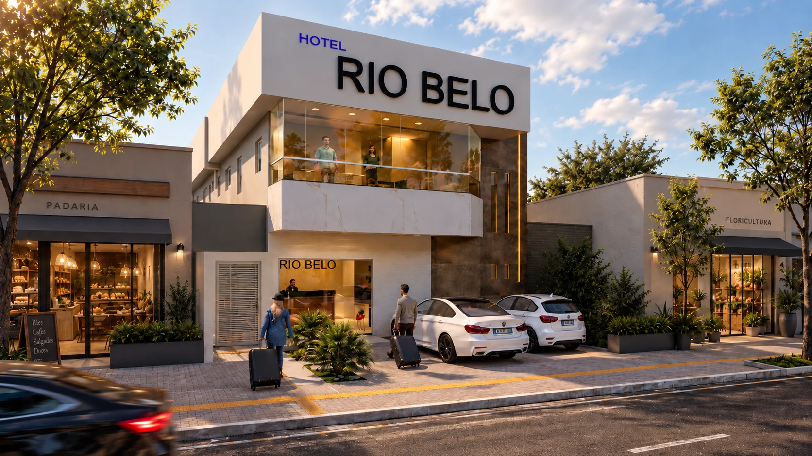 Hotelaria — Fachada, visualização 3D
