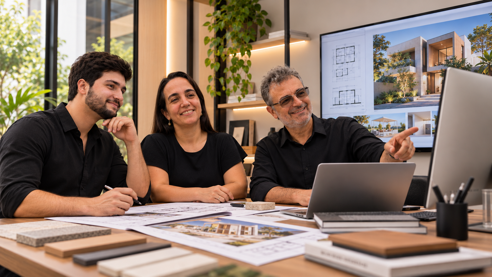 Equipe Samira & Kleber conversando sobre um projeto